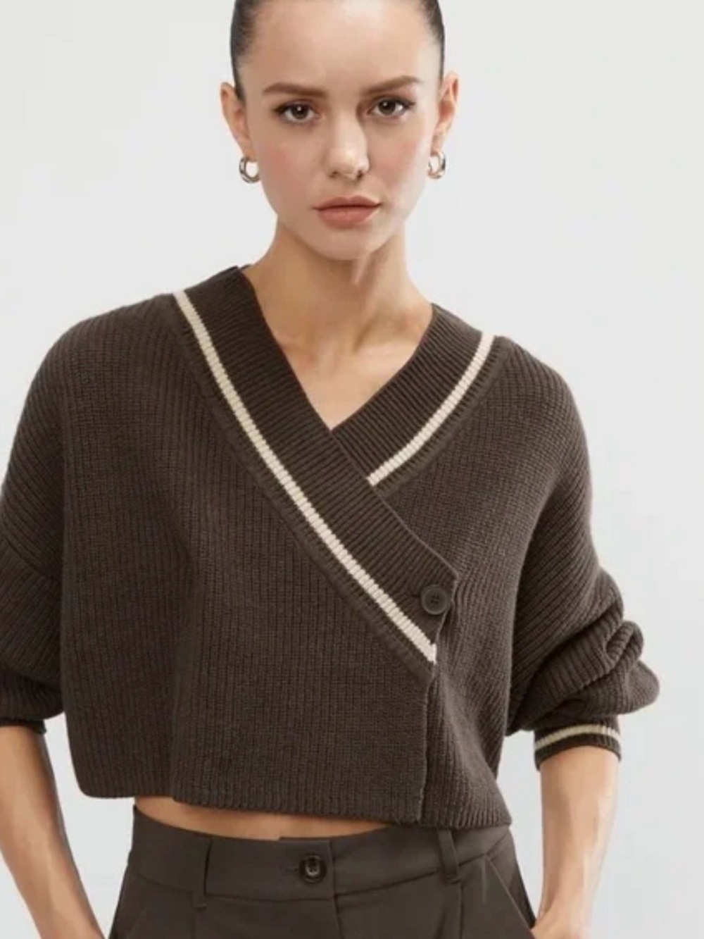 Oak + Fort cropped wrap cardigan in black, XS